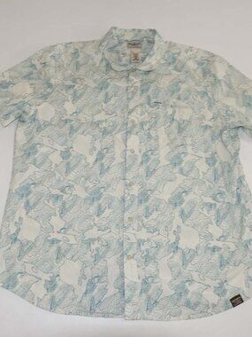 L.L. Bean Men's All Adventure Button Front Shirt Large Short Sleeves Beige Teal